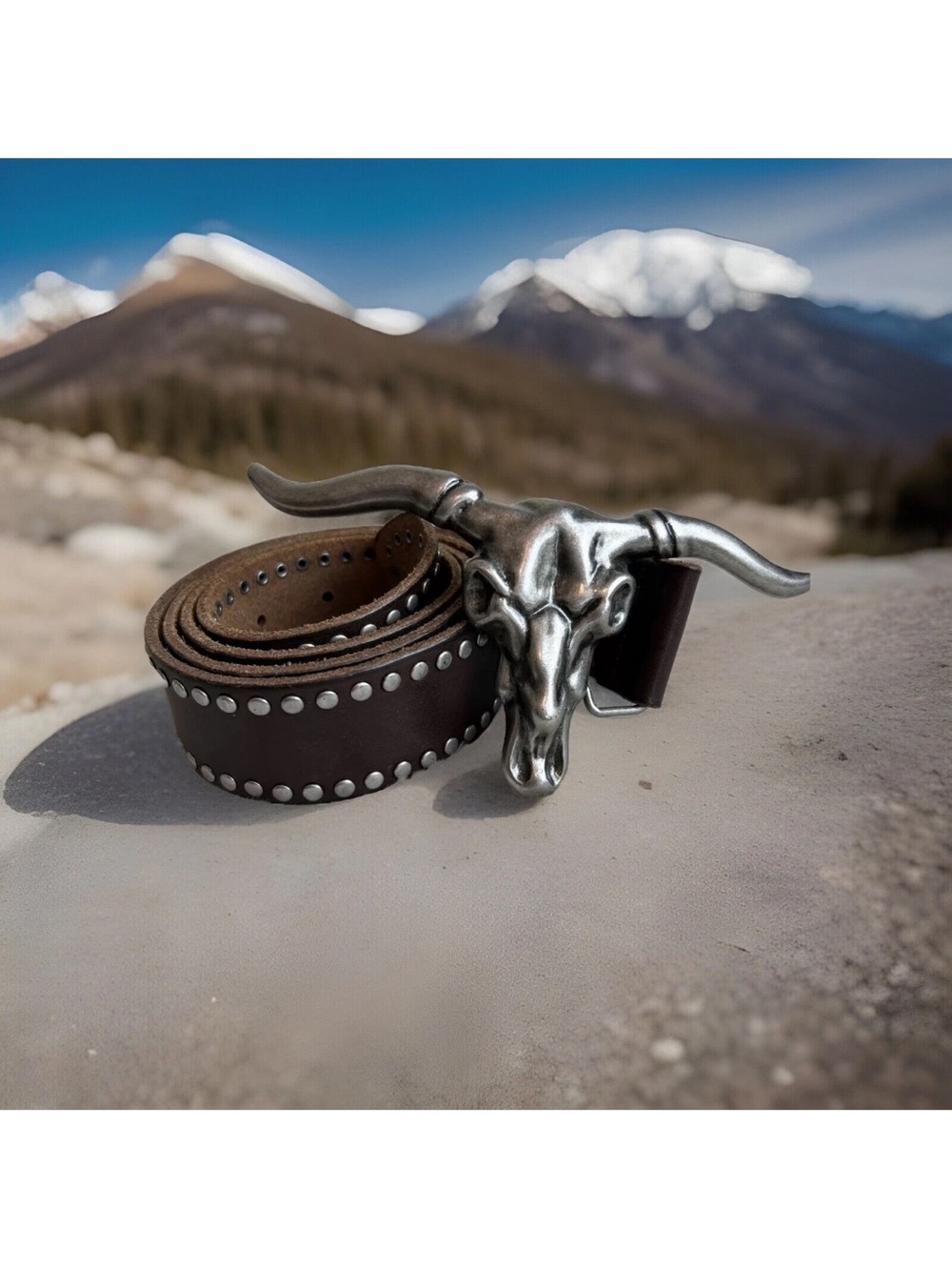 Forrest and Culver Western Studded Belt Silver Bull Buckle SIZE M - 40”  USA